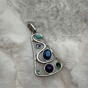 Elegant Silver Pendant with Multicolor Gemstones (cool tones)